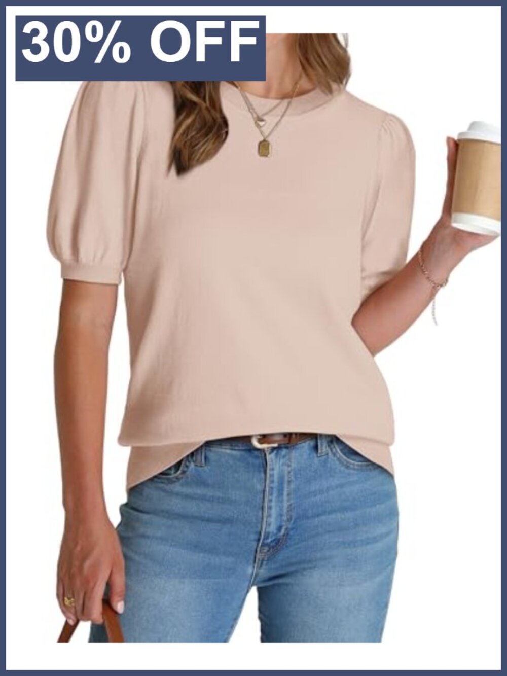 Womens Puff Short Sleeve Sweater Knit Business Casual Work Top